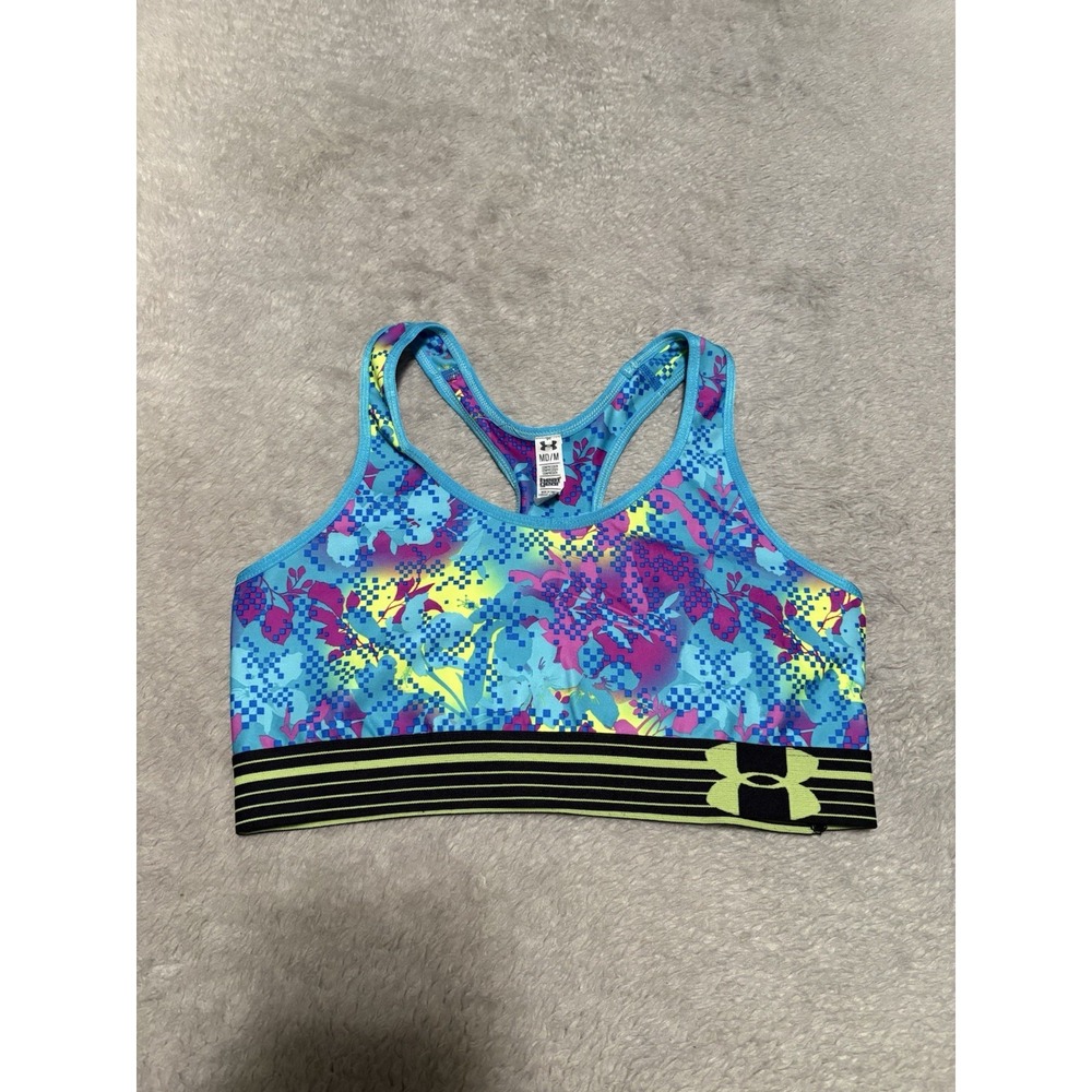 New Under Armour Women's Medium Compression Sports Bra Multi Color Floral Gym